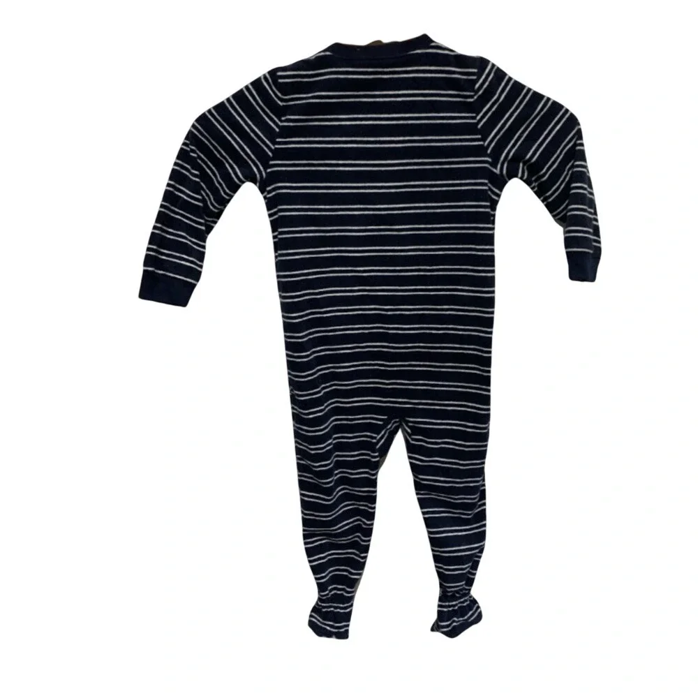 Carters Navy‎ White Stripe Fire Truck Footie Pajamas Sleepwear Baby Toddler 2T